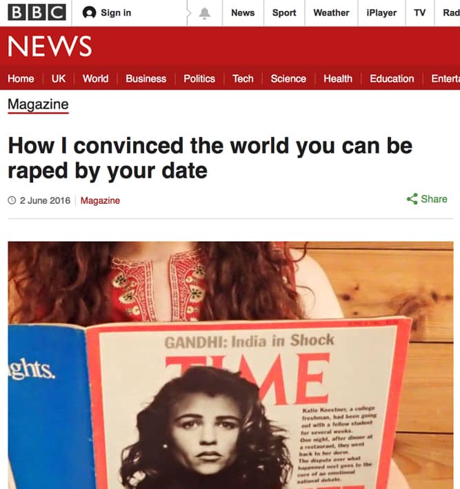 Katie Koestner's article on BBC News: "How I convinced the world you can be raped by your date"